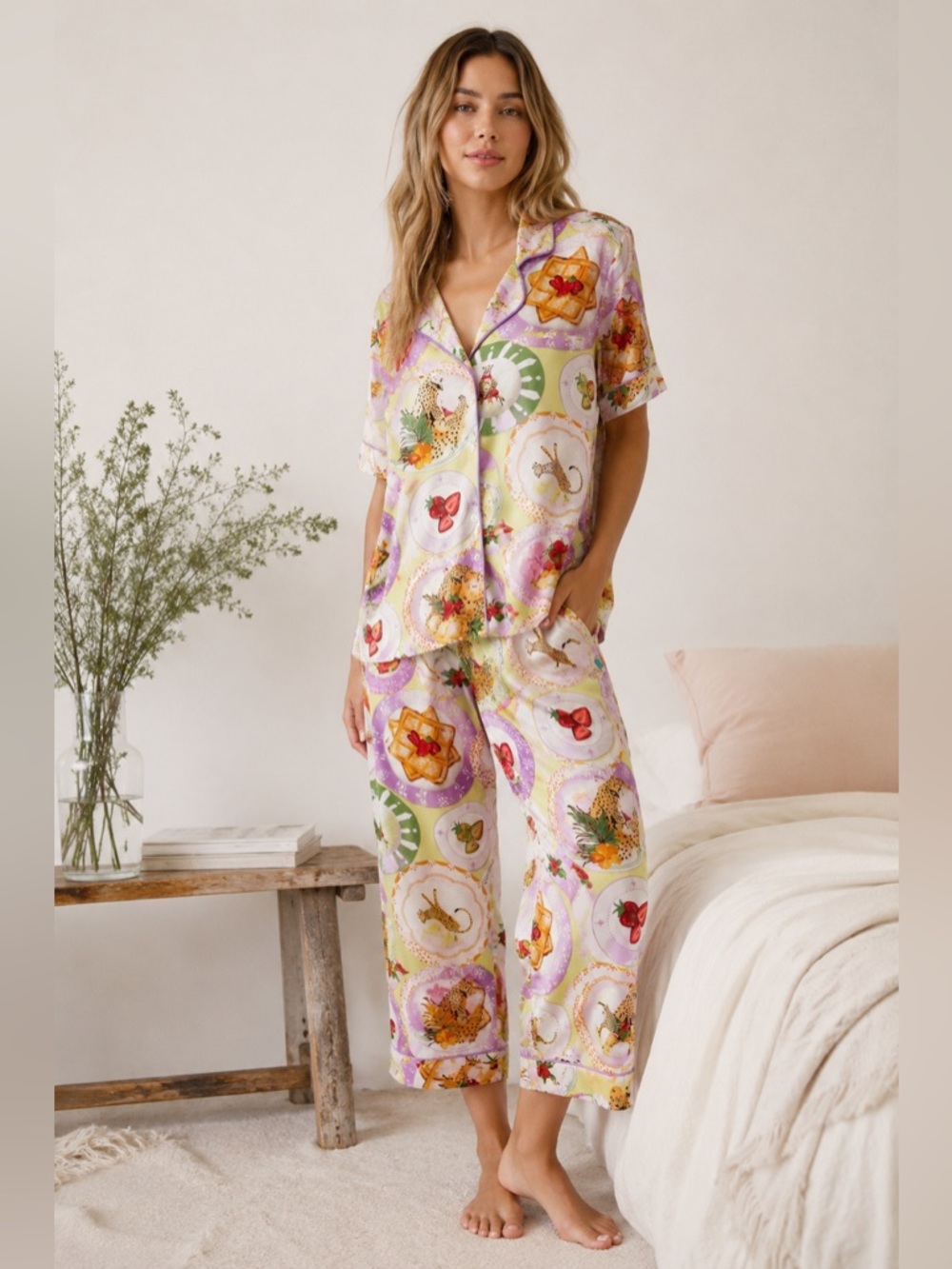 Room Service Drink Champagne NWT S Leopard Breakfast Print Lounge Sleepwear